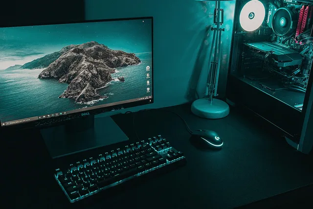 pc, desktop, keyboard, monitor, desk, mouse, lamp, work station, work station, work station, work station, work station, work station. How to trial OBS Studio and Streamlabs Desktop for gaming